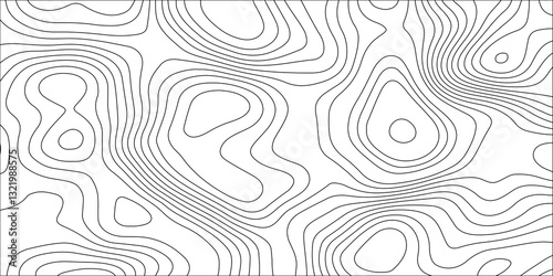 Abstract white contour wave lines topographic background, lines map seamless pattern, modern wallpaper texture and realistic design used for banner and posters, mountain relief geographic pattern.	