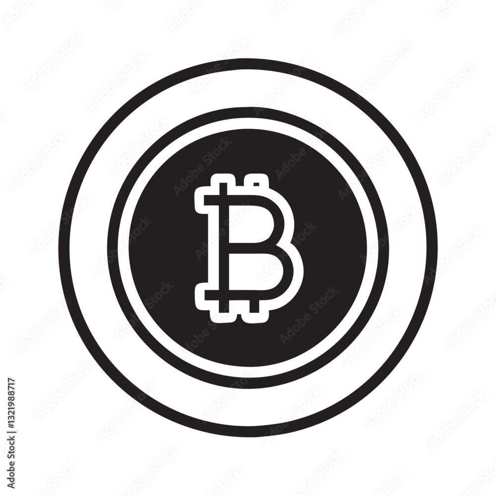 Black and white Bitcoin coin icon in circular frame Black and white Bitcoin coin icon in circular frame