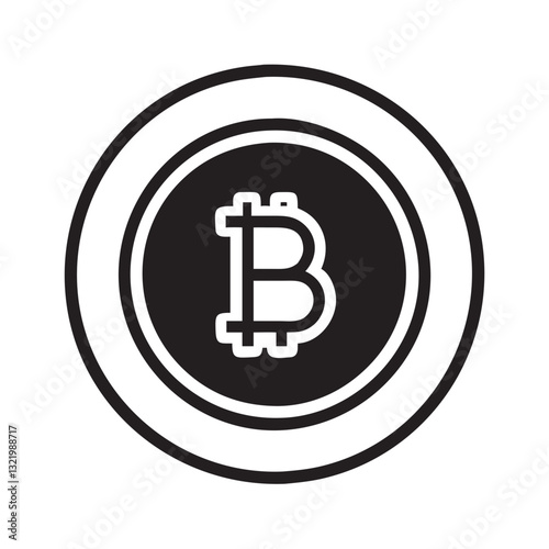 Black and white Bitcoin coin icon in circular frame