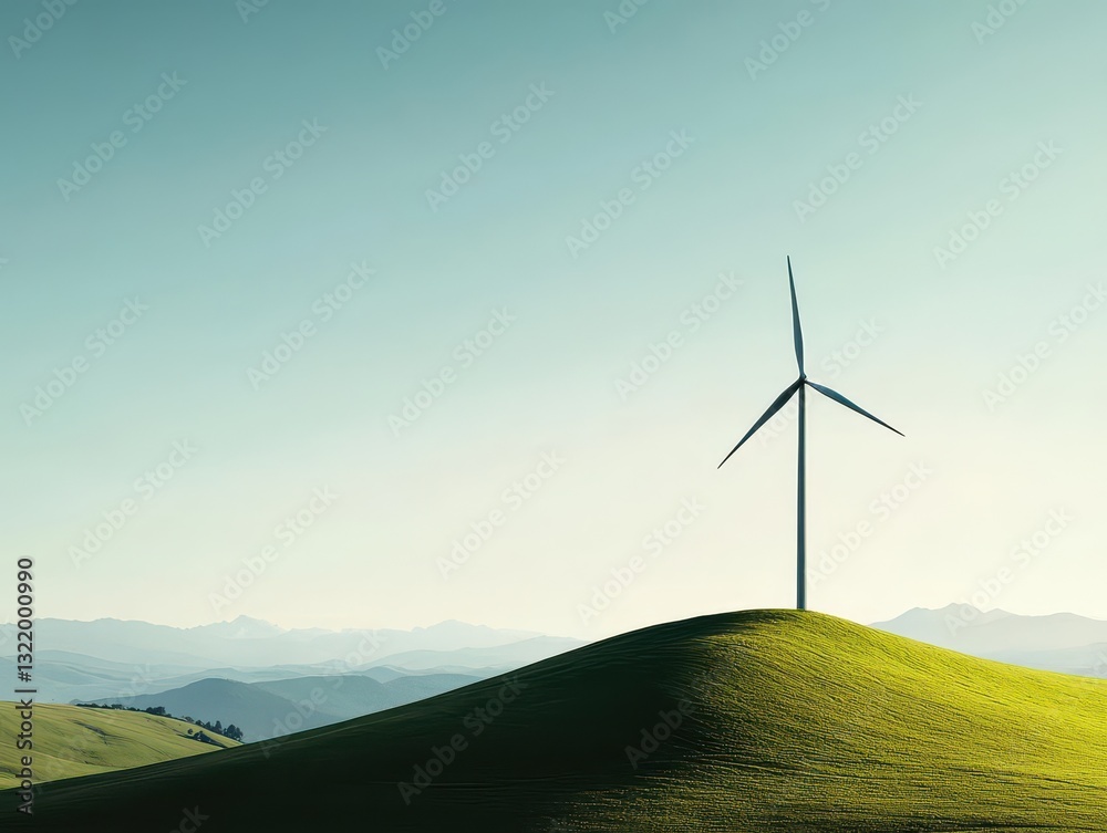 Fototapeta premium Minimalist outline of a wind turbine on a hill, renewable energy concept