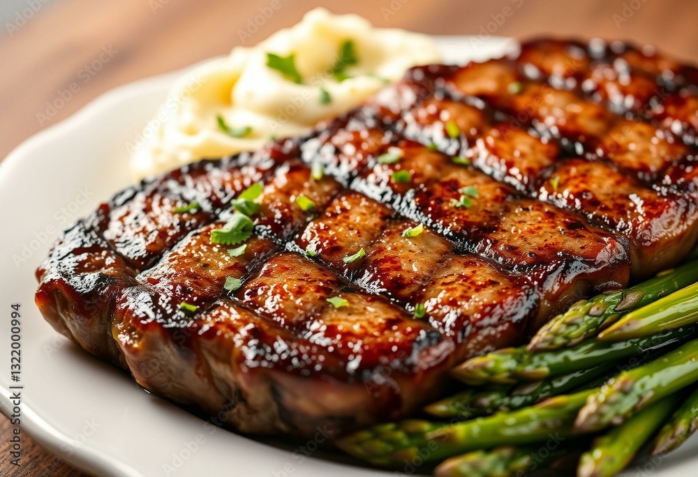 Photorealistic image of a grilled steak with side dishes Photorealistic image of a grilled steak with side dishes