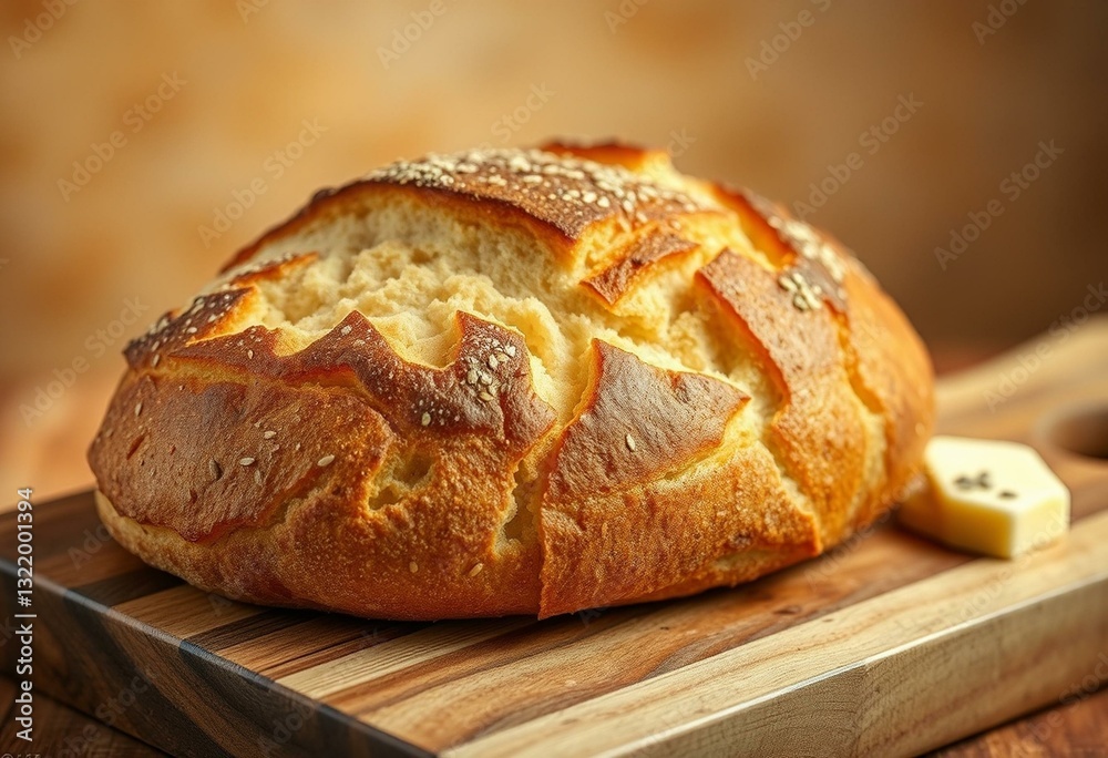 Freshly baked bread with butter and sesame seeds Freshly baked bread with butter and sesame seeds