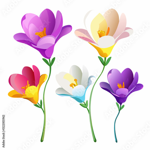 Ethereal Blossoms: A collection of vibrantly colored freesias, each blossom bursting with unique hues and delicate details, creating a harmonious display of floral elegance. 
