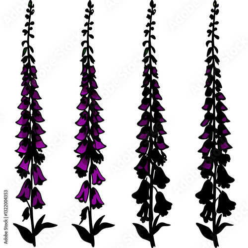 Elegant Digitalis: A collection of digitalis flower silhouettes, showcasing the graceful forms and vibrant purple blooms of these botanical gems.