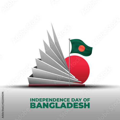 26 March Independence Day and 16 December the victory day of Bangladesh; vector illustration with Bangladesh national monument and Bangladesh red and green flag
