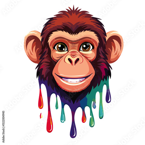 Portrait of a cute monkey, dripping liquid colors vector icon design
