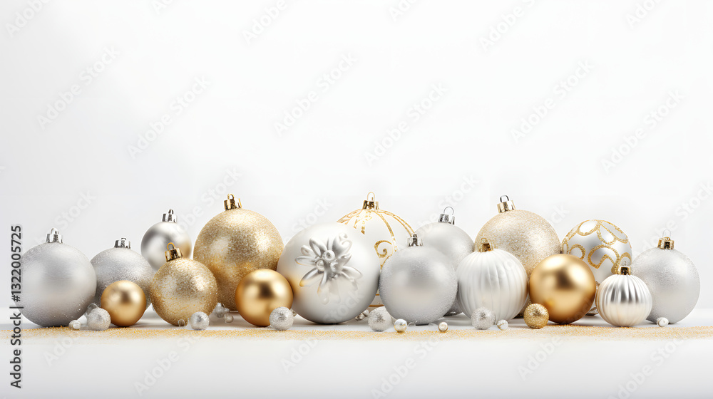 A large collection of Christmas ornaments, including gold and silver balls A large collection of Christmas ornaments, including gold and silver balls
