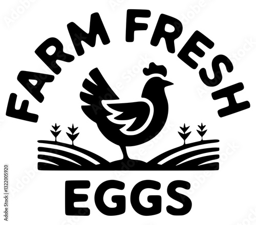 Farm Fresh Eggs Stamp Logo Sign Sticker Label Design with Farm Field and Chicken Illustration
