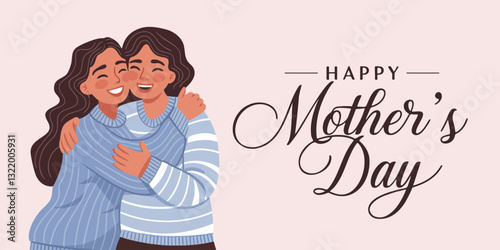 A heartwarming Mother's Day illustration showcasing two women embracing affectionately