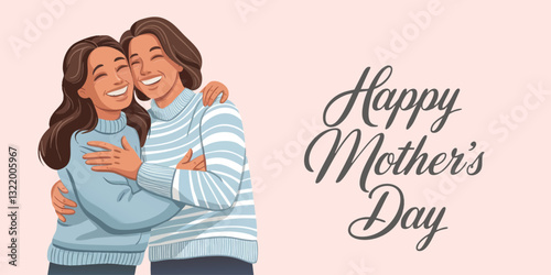 A heartwarming illustration of two women embracing warmly, perfect for Mother's Day