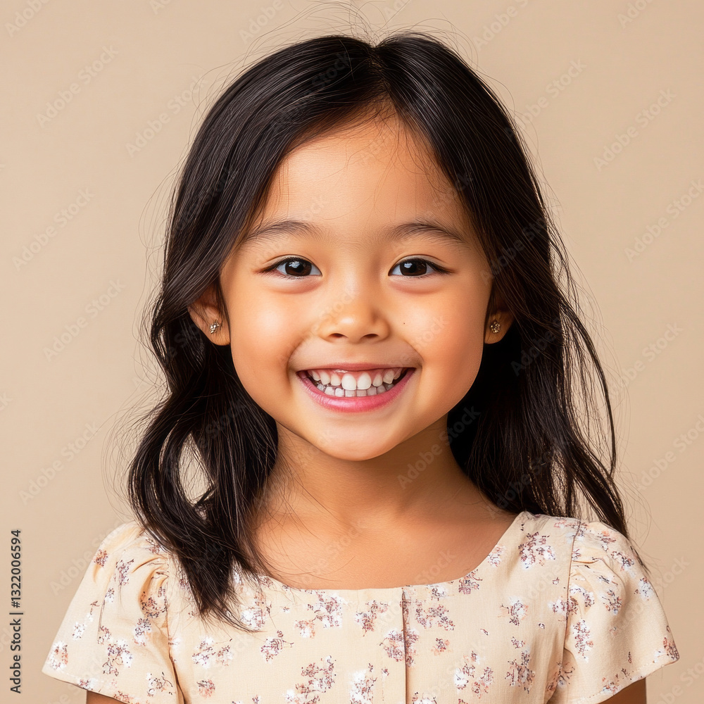 A vibrant Asian girl smiling brightly, showcasing youthful charm and positive energy on a pastel plain backdrop, ideal for commercial photography targeting young audiences A vibrant Asian girl smiling brightly, showcasing youthful charm and positive energy on a pastel plain backdrop, ideal for commercial photography targeting young audiences