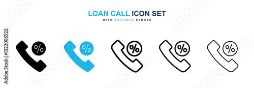 Loan call icons vector set in black and blue colors