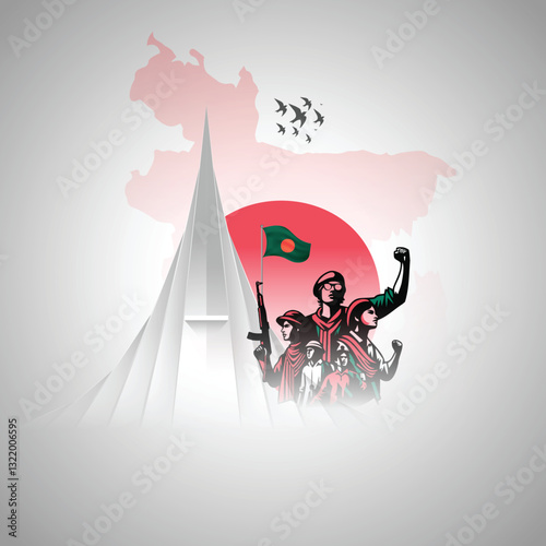 26 March Independence Day and 16 December the victory day of Bangladesh; vector illustration with Bangladesh national monument
