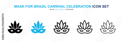 Mask for brazil carnival celebration icons vector set in black and blue colors