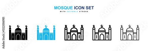 Mosque icons vector set in black and blue colors