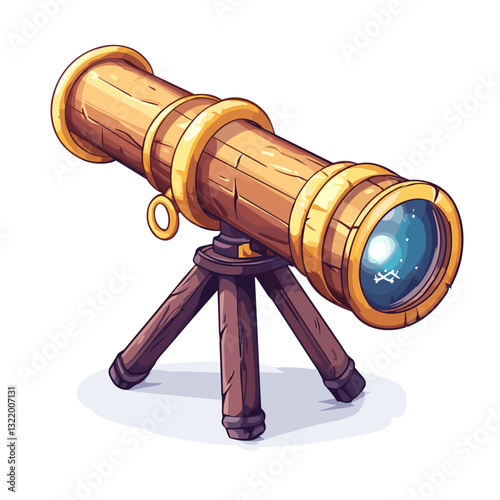 Cartoon spyglass, vintage nautical pirate telescop Isolated vector navigation instrument for looking on distance. Captain or marine sailor spy glass optical tool naval equipment retro glass item 