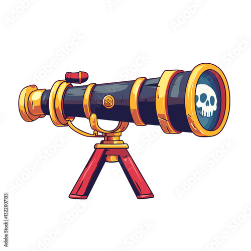 Cartoon spyglass, vintage nautical pirate telescop Isolated vector navigation instrument for looking on distance. Captain or marine sailor spy glass optical tool naval equipment retro glass item 