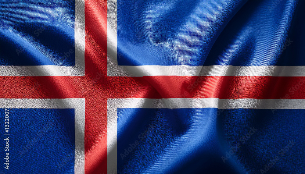 Fototapeta premium National flag of Iceland, silk fabric. Banner for celebrating Independence Day.