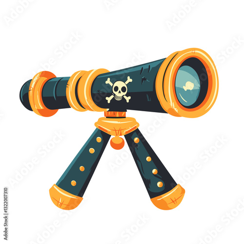 Cartoon spyglass, vintage nautical pirate telescop Isolated vector navigation instrument for looking on distance. Captain or marine sailor spy glass optical tool naval equipment retro glass item 
