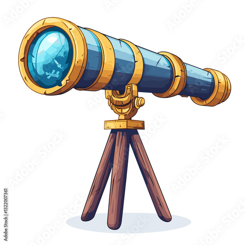 Cartoon spyglass, vintage nautical pirate telescop Isolated vector navigation instrument for looking on distance. Captain or marine sailor spy glass optical tool naval equipment retro glass item 