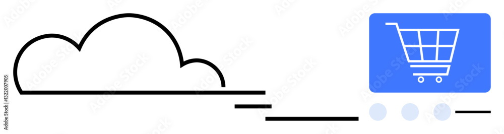 Cloud outline transitions into a digital shopping cart icon, symbolizing e-commerce. Ideal for cloud storage, digital sales, online retail, tech services, cloud computing, innovation, flat simple Cloud outline transitions into a digital shopping cart icon, symbolizing e-commerce. Ideal for cloud storage, digital sales, online retail, tech services, cloud computing, innovation, flat simple