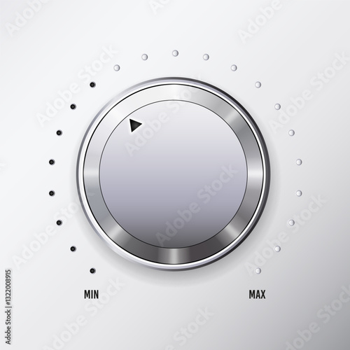 Round adjustment dial on white background realistic set of analogue knobs for level control isolated vector illustration
