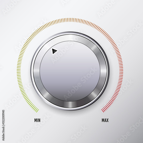 Round adjustment dial on white background realistic set of analogue knobs for level control isolated vector illustration
