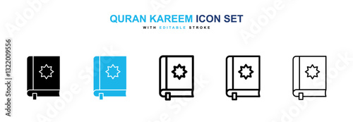 Quran kareem icons vector set in black and blue colors