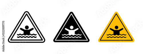 Risk of drowning warning signs vector set in black and blue colors