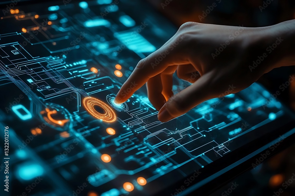 Futuristic Digital Fingerprint Scanner and AI Interface with High-Tech Circuits and Security Technology Futuristic Digital Fingerprint Scanner and AI Interface with High-Tech Circuits and Security Technology