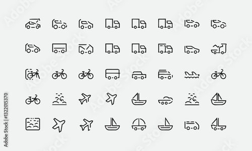 Modern vector-style set of line icons related to transport icons, easily editable.