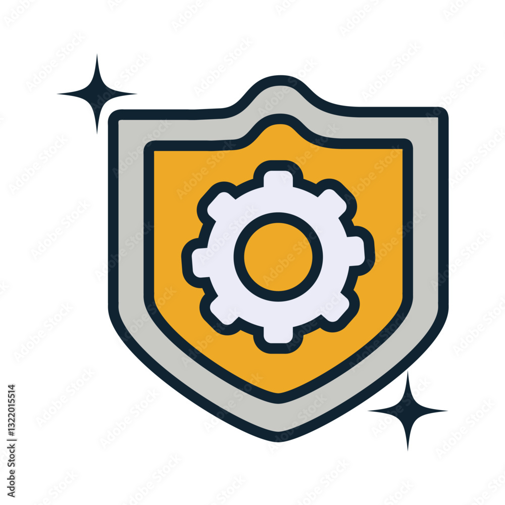 Vector image of a shield with gear icon on a white background Vector image of a shield with gear icon on a white background
