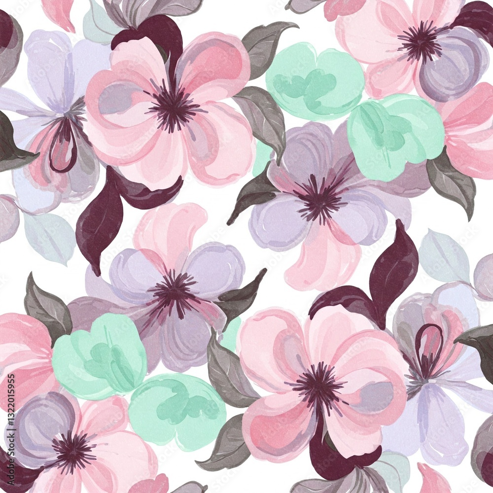 Fototapeta premium Pastel Floral Dream Design a dreamy, abstract floral pattern using soft pastel colors like pink, lavender, and mint green. The flowers should intertwine with one another in an organic, flowing pattern