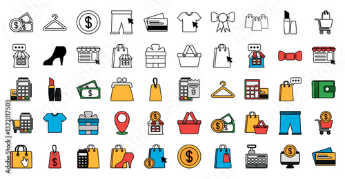 Set of shopping vector icons with white background