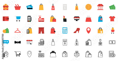 Set of shopping vector icons with white background