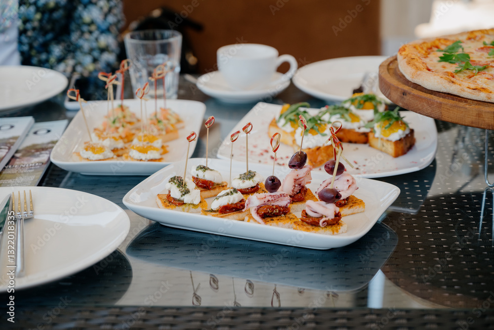 Fototapeta premium Delicacies and snacks at the buffet or banquet. Catering.