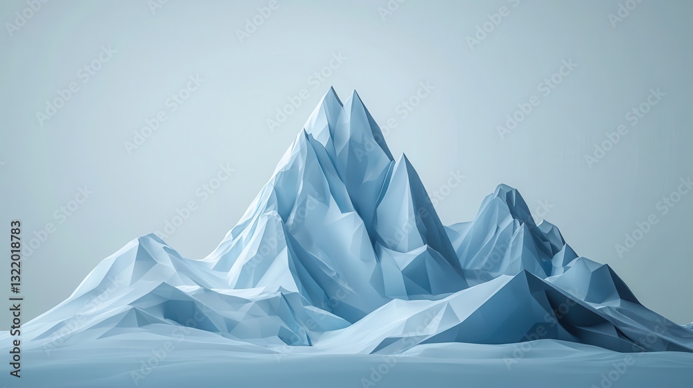 Abstract Low Poly Mountain Landscape in Soft Blue Tones Abstract Low Poly Mountain Landscape in Soft Blue Tones