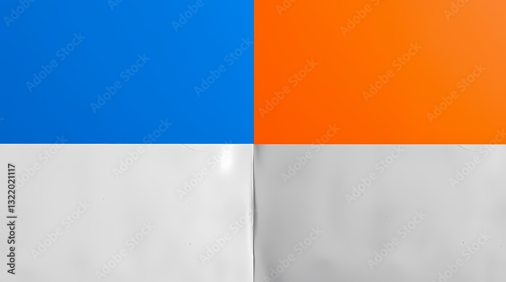 Naklejka premium Geometric Abstraction: A minimalistic study in color and form, with a quadrant design featuring vibrant blue, energetic orange, and two shades of muted gray.