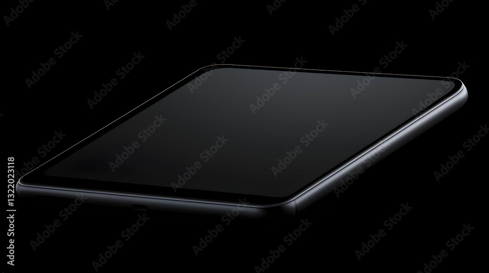 Dark Rectangular Digital Device Or Smartphone With Blank Screen Isolated On A Black Background For Modern Technology Concepts