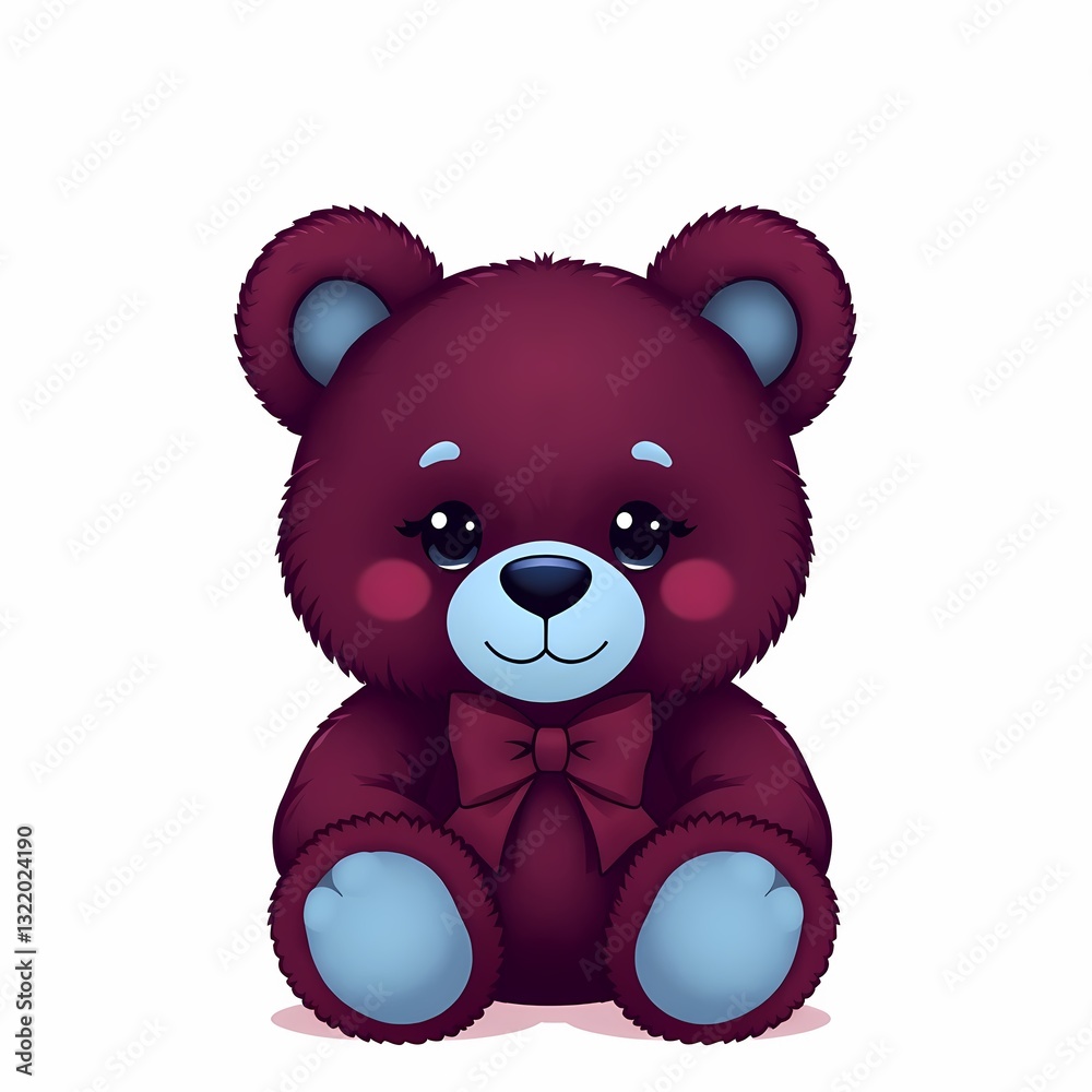Obraz premium Crimson Teddy Bear: A charming illustration of a crimson teddy bear, complete with a ribbon, captures a sense of comfort, nostalgia, and innocence, making it an ideal emblem of affection.