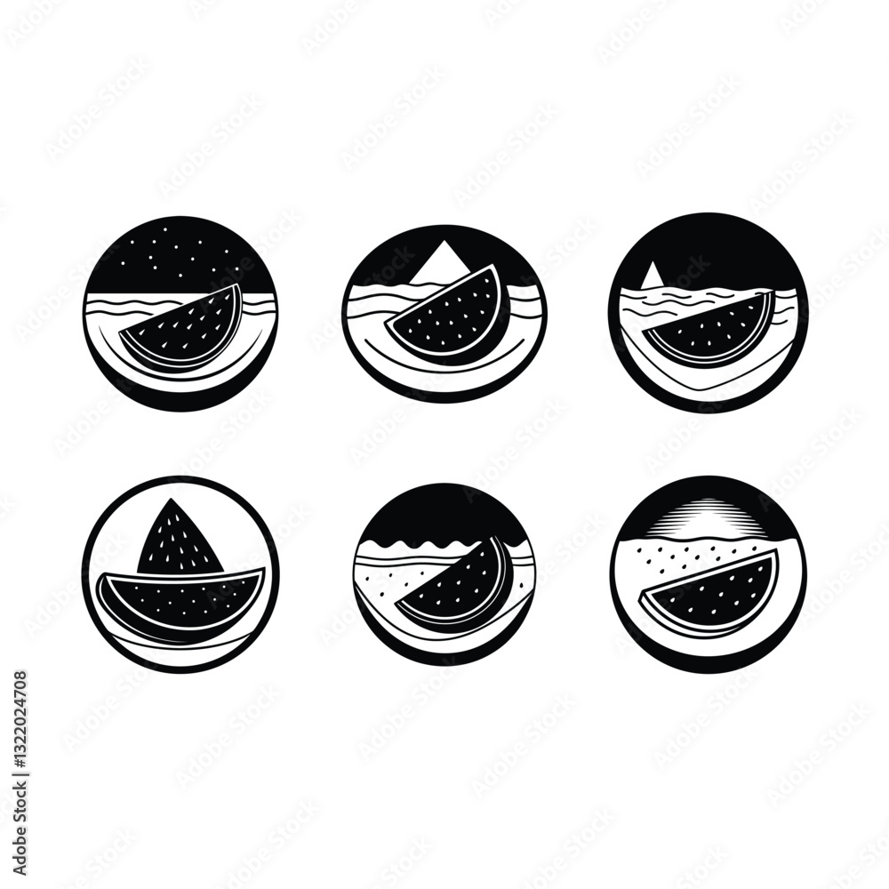 Naklejka premium Watermelon on the Beach - A Refreshing Slice of Summer Design