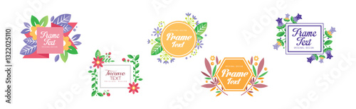 Frame with Text and Blooming Flower Bunch Vector Set