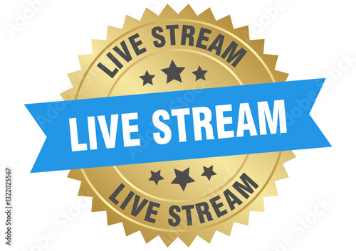 live stream. live stream round blue and gold label isolated on transparent background