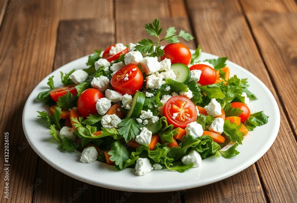 Mixed greens salad with cherry tomatoes and feta cheese Mixed greens salad with cherry tomatoes and feta cheese