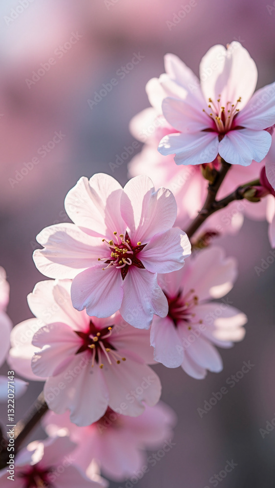 Experience the breathtaking beauty of nature with this stunning close-up shot of pastel-hued cherry blossoms in a serene orchard setting, perfect for Easter-themed projects. Experience the breathtaking beauty of nature with this stunning close-up shot of pastel-hued cherry blossoms in a serene orchard setting, perfect for Easter-themed projects.