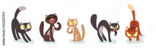 Funny Cat Tame Domestic Animal with Tail and Paw Vector Set