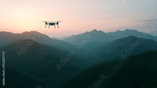 Autonomous Drone Captures Stunning Aerial Sunset Over Mountainous Wind Farm