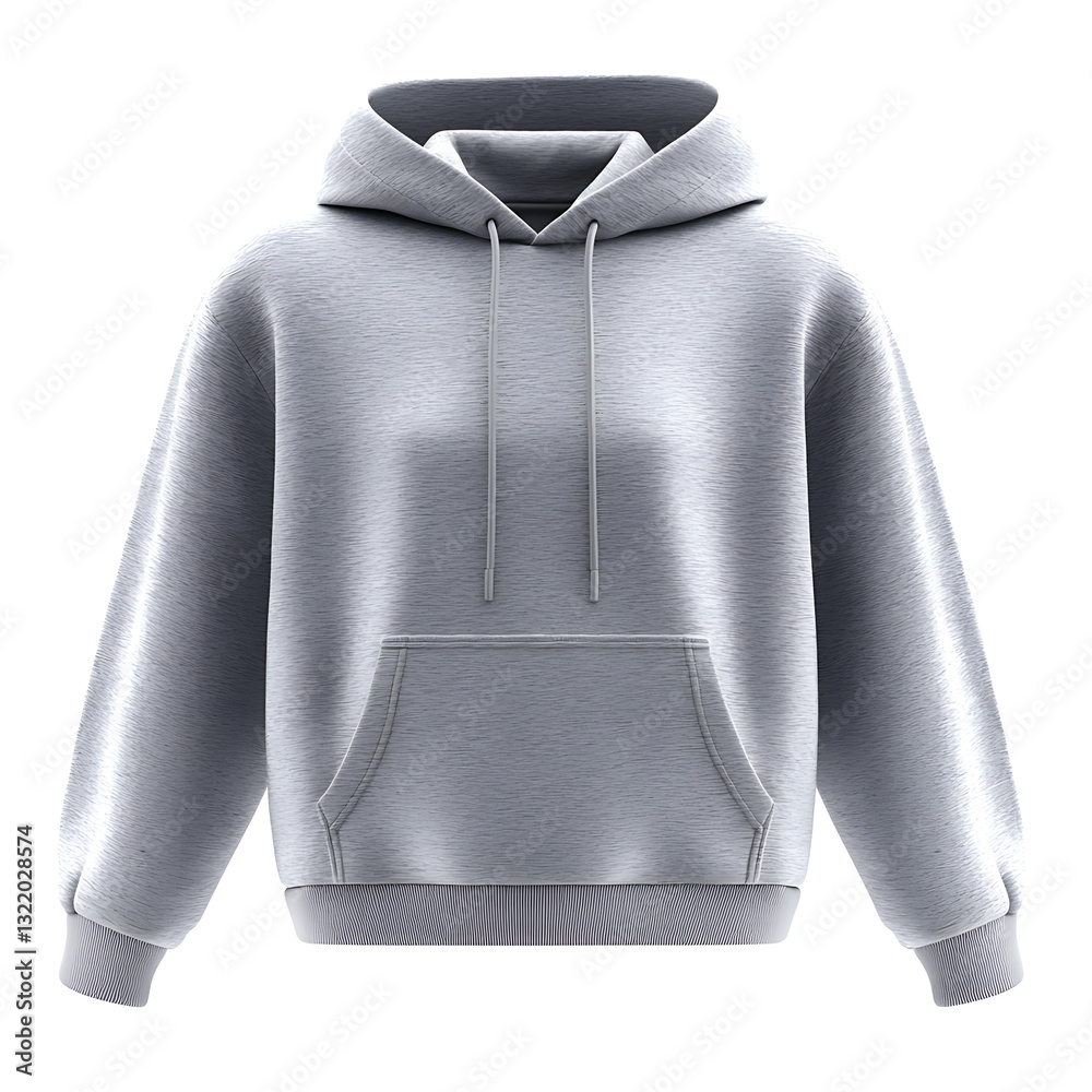 A simple gray hooded sweatshirt with a kangaroo pocket displayed on a white background. A simple gray hooded sweatshirt with a kangaroo pocket displayed on a white background.