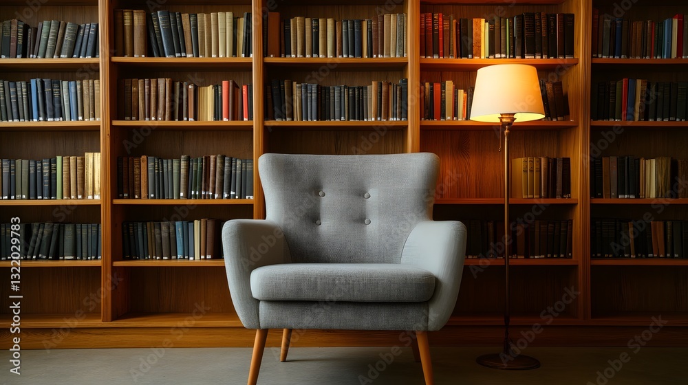 Cozy and Inviting Home Library with Tall Wooden Bookshelves Cozy and Inviting Home Library with Tall Wooden Bookshelves