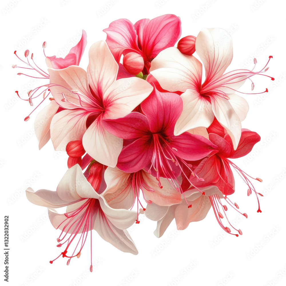 Obraz premium Floral Fantasy: An artistic display of vibrant, delicate flowers, painted in a vivid palette of pink and white. Evoking the essence of spring with elegance and beauty.